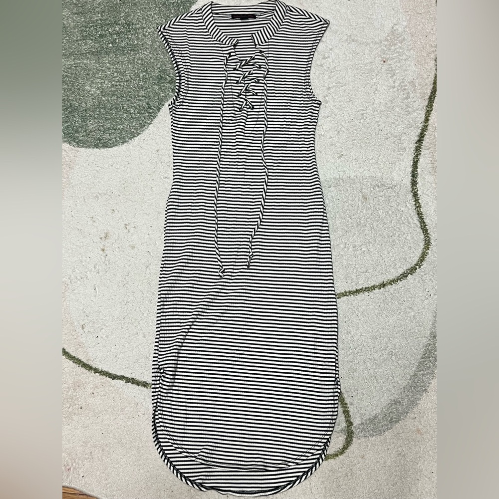 Material Girl Women's White & Black Striped Lace Up Tank Dress, Small